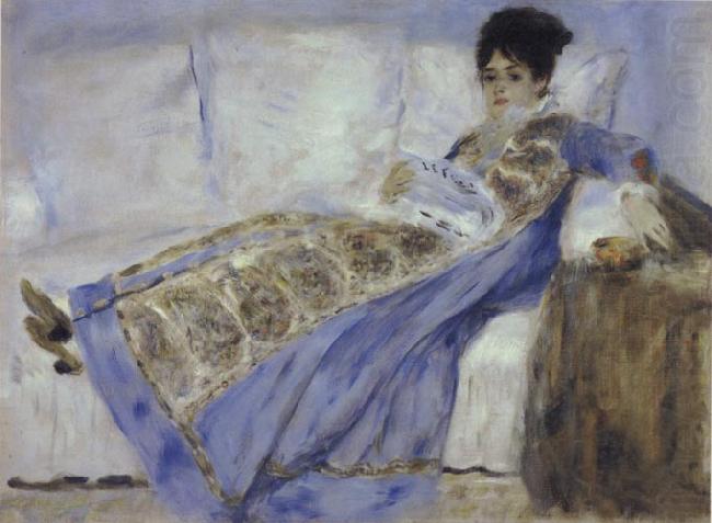 Madame Monet Reclining on a Sofa Reading Le Figaro, Pierre Renoir